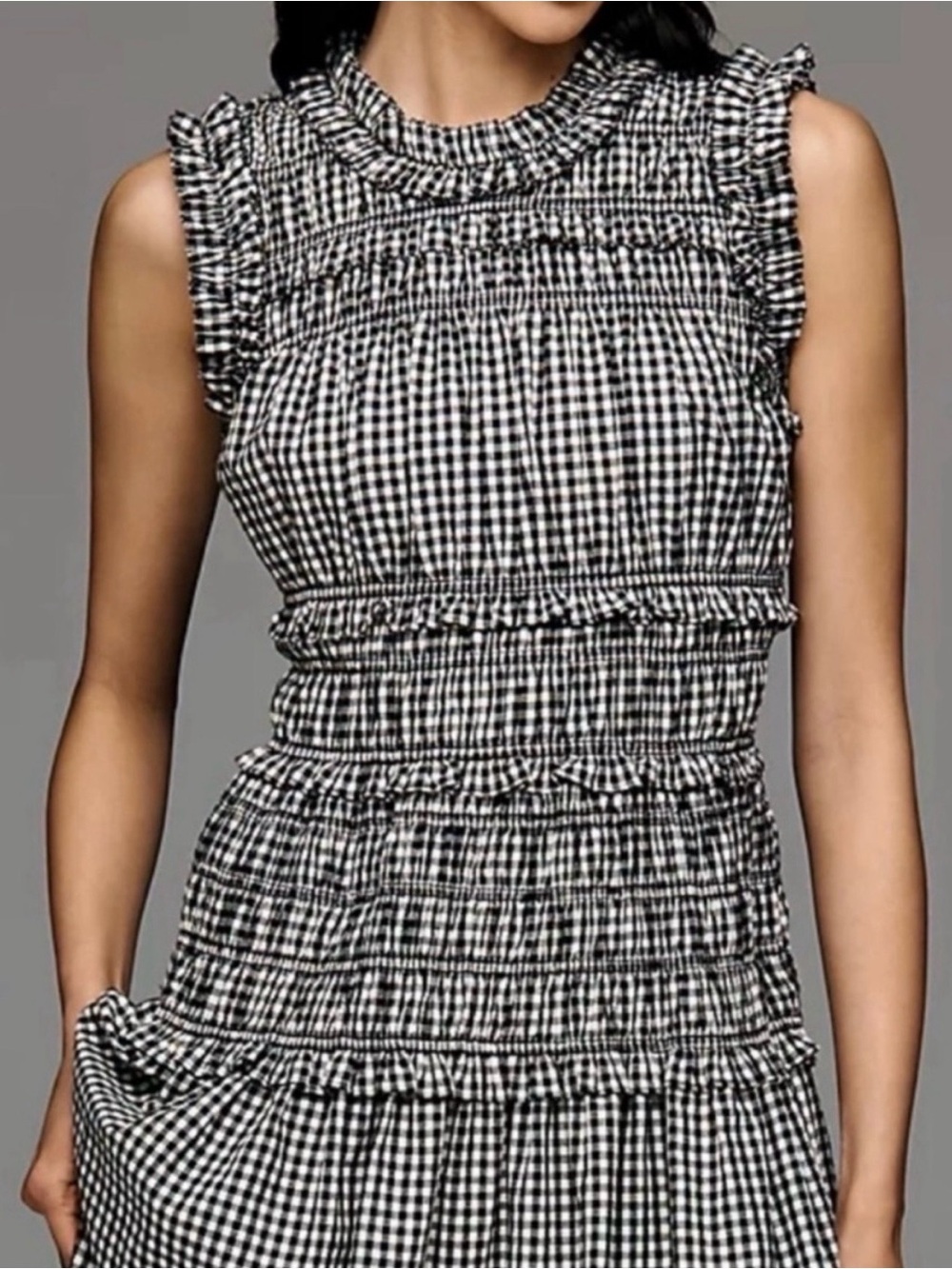 CAROLINE  CONSTAS Black & White Gingham Maxi Dress | Size Small - Picture 4 of 12